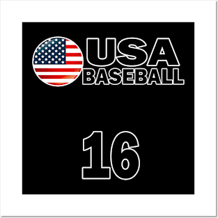 USA Baseball Number 16 T-shirt Design Posters and Art